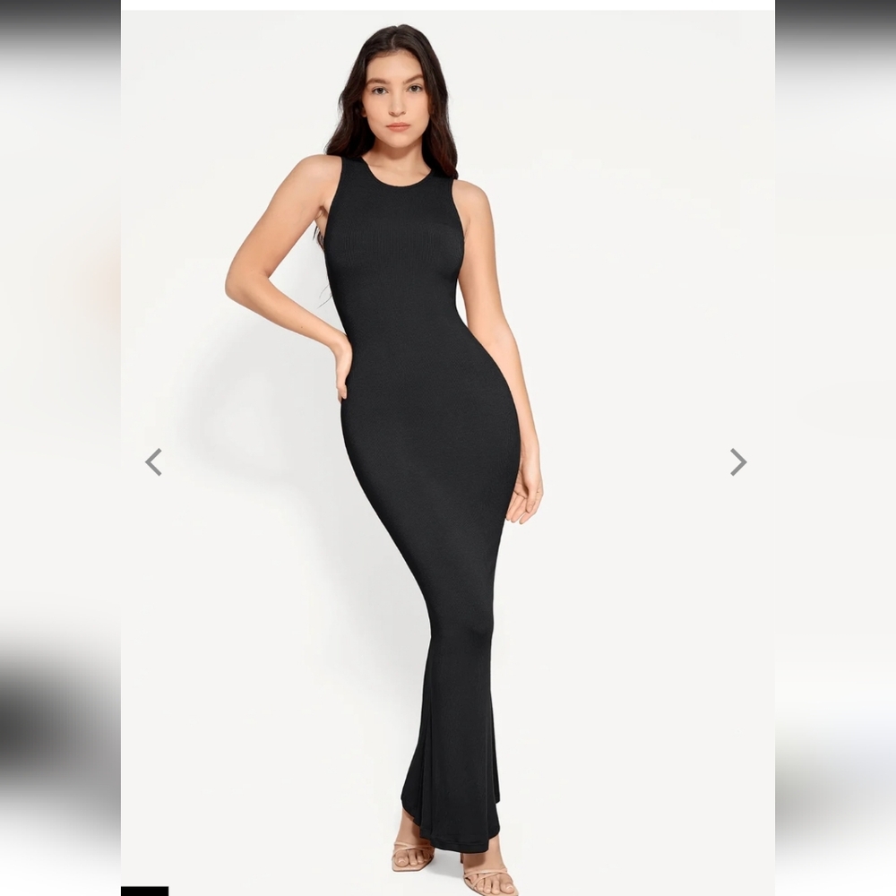 Popilush Black Sleeveless Maxi Dress Shapewear Sculpting XL